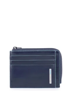 BLUE SQUARE Portacard in pelle, con zip