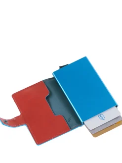 BLUE SQUARE Portacarte di credito in pelle e metallo