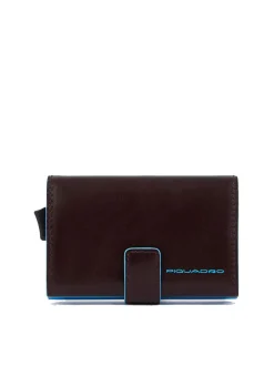 BLUE SQUARE Portacarte di credito in pelle e metallo