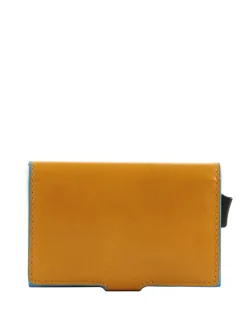 BLUE SQUARE Portacarte di credito in pelle e metallo