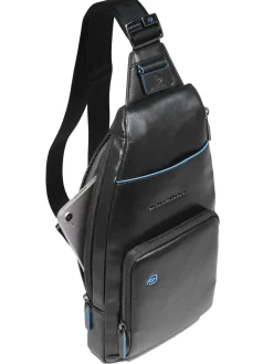 BLUE SQUARE Zaino borsello monospalla in pelle, porta tablet mini