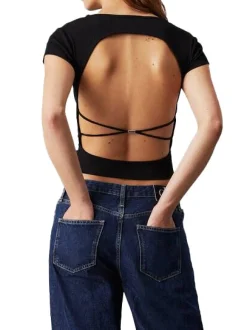 CK JEANS T-shirt con schiena nuda e incrocio