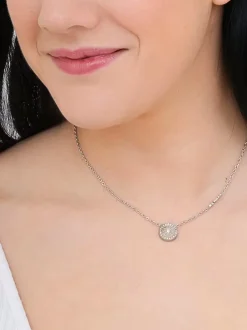 LOVE Collana con charm rotondo e zirconi
